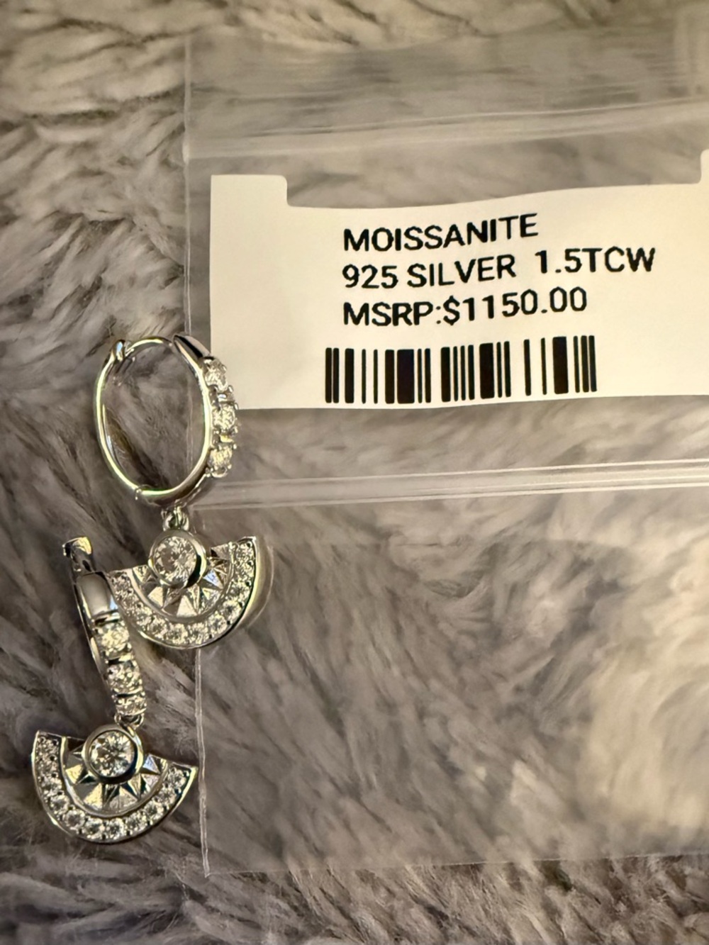 Moisanite  Sterling Silver Crescent Drop Earrings 1.5 ct   NWT - Picture 7 of 12
